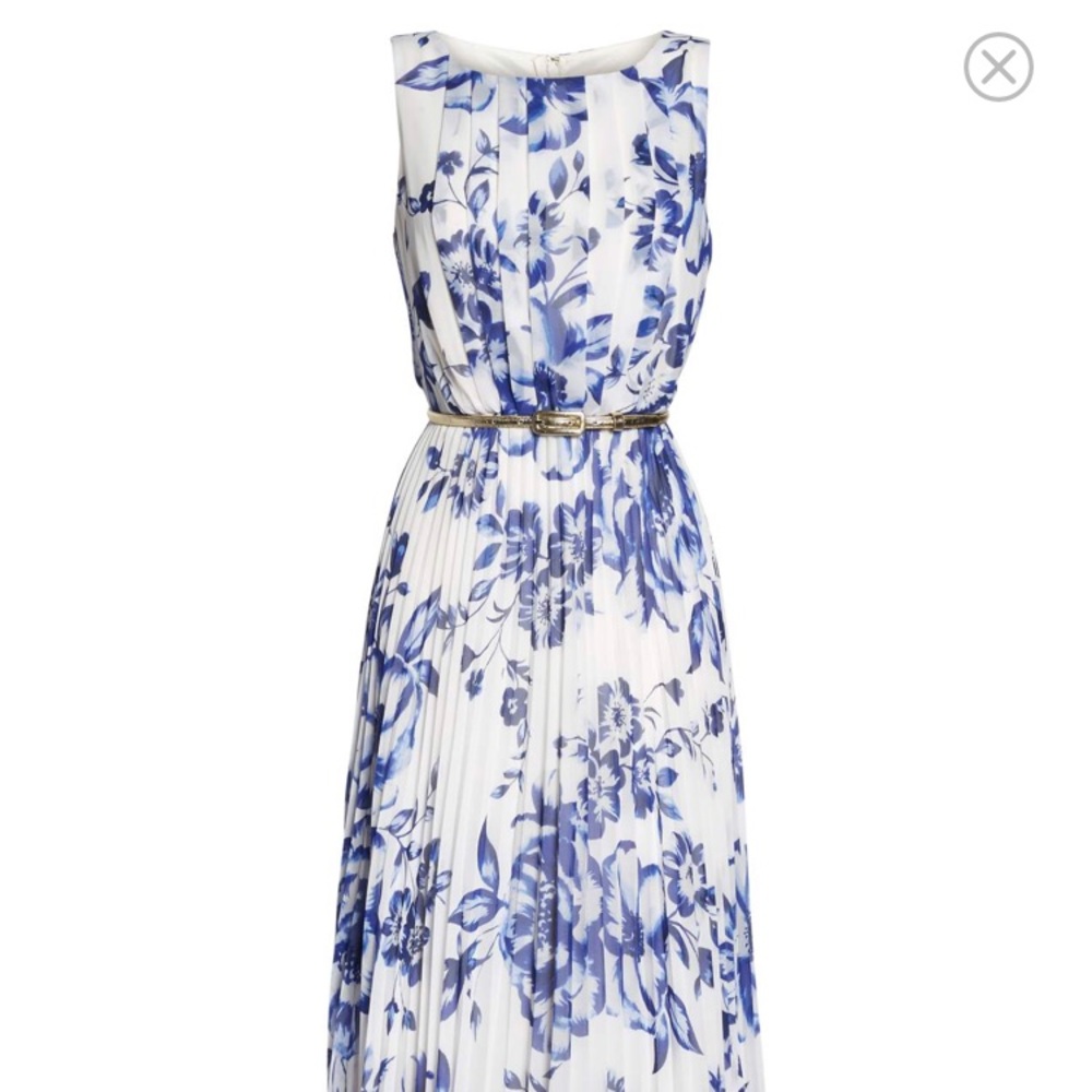 Blue and white Eliza J chiffon maxi dress